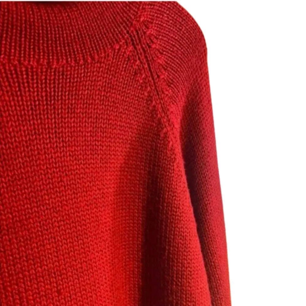 J. Crew 90s Vintage Roll Neck Pullover Sweater rollneck Red Chunky Wool Large